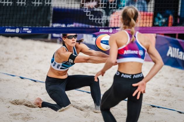 Beach volleyball women German Beach Tour 2024 Tourstop Bremen 09 06 2024 Kira Walkenhorst takes the ball Bremen Waterfront Bremen Germany