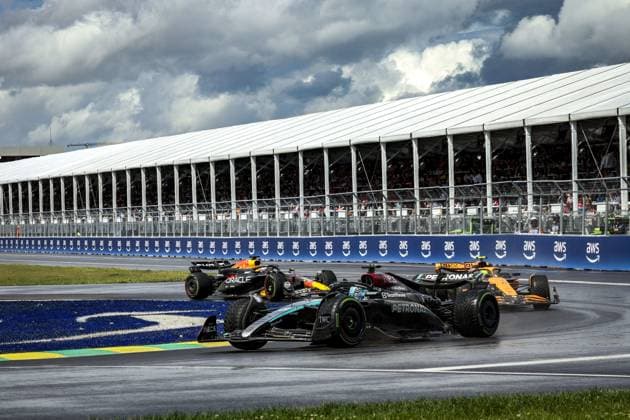 63 RUSSELL George (gbr), Mercedes AMG F1 Team W15, action during the Formula 1 AWS Grand Prix du Canada 2024, 9th round of the 2024 Formula One World Championship, WM, Weltmeisterschaft from June 07 to 09, 2024 on the Circuit Gilles Villeneuve, in MontrÃ al, Canada - F1 - CANADIAN GRAND PRIX 2024 DPPI Panoramic  240609_R09_CANADA_DP_FGOO7179