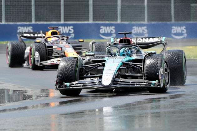 June 9, 2024, Montreal, Pq, CANADA: Mercedes driver George Russell, right, of the United Kingdom, leads as Red Bull driver Max Verstappen, of the Netherlands, follows during the Canadian Grand Prix Formula 1 car race, in Montreal, Sunday, June 9, 2024. Canada News - June 9, 2024  - ZUMAc35_ 20240609_zaf_c35_040 Copyright: xPaulxChiassonx