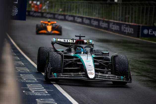 63 RUSSELL George (gbr), Mercedes AMG F1 Team W15, action during the Formula 1 AWS Grand Prix du Canada 2024, 9th round of the 2024 Formula One World Championship, WM, Weltmeisterschaft from June 07 to 09, 2024 on the Circuit Gilles Villeneuve, in MontrÃ al, Canada - F1 - CANADIAN GRAND PRIX 2024 DPPI Panoramic  240609_R09_CANADA_DP_XB5_1323