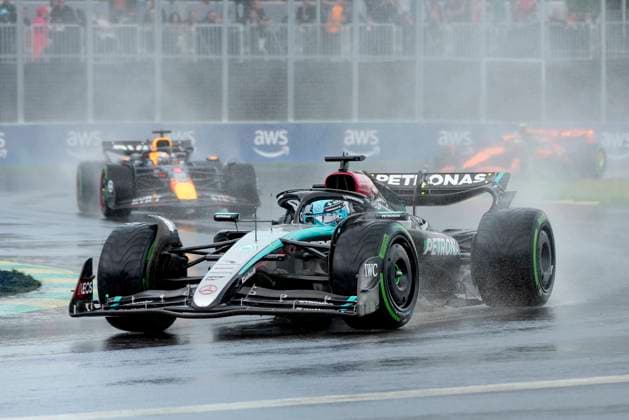 June 9, 2024, Montreal, Pq, CANADA: Mercedes driver George Russell, right, of the United Kingdom, leads as Red Bull driver Max Verstappen, of the Netherlands, follows during the Canadian Grand Prix Formula 1 car race, in Montreal, Sunday, June 9, 2024. Canada News - June 9, 2024  - ZUMAc35_ 20240609_zaf_c35_041 Copyright: xPaulxChiassonx