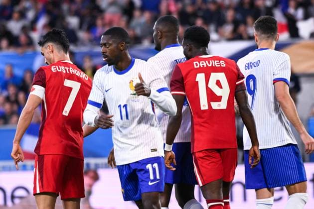 Ousmane Dembele ( 11 - France ) celebrates during the Friendly match between France and Canada at Matmut Atlantique on June 09, 2024 in Bordeaux, France. ( Photo by federico pestellini panoramic ) - FOOTBALL : France vs Canada - Bordeaux - 09 06 2024 FedericoPestellini Panoramic 