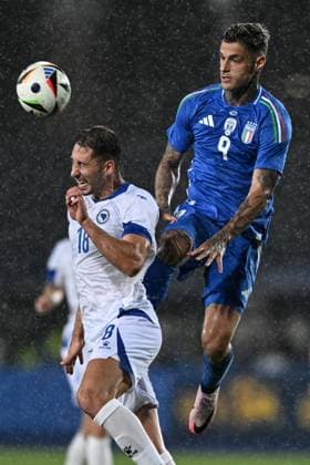 Db Empoli 09 06 2024 - amichevole Italia-Bosnia Herzegovina foto Daniele Buffa Image nella foto: Gianluca Scamacca-Nikola Katic 