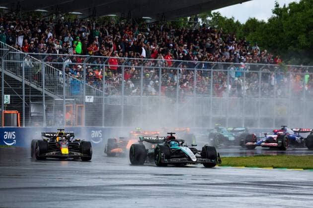63 RUSSELL George (gbr), Mercedes AMG F1 Team W15, 01 VERSTAPPEN Max (nld), Red Bull Racing RB20, 04 NORRIS Lando (gbr), McLaren F1 Team MCL38, action during the Formula 1 AWS Grand Prix du Canada 2024, 9th round of the 2024 Formula One World Championship, WM, Weltmeisterschaft from June 07 to 09, 2024 on the Circuit Gilles Villeneuve, in MontrÃ al, Canada - F1 - CANADIAN GRAND PRIX 2024 DPPI Panoramic  240609_R09_CANADA_DP_FGOO6715