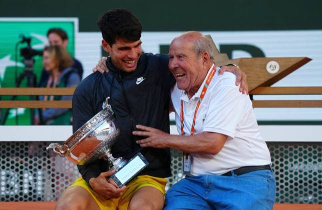 Carlos Alcaraz celebrates with his grandfather French Open Tennis, Day 15, Tennis, Roland Garros, Paris, France - 09 June 2024  Copyright: xJavierxGarcia Shutterstockx 14523810ce