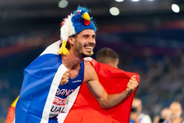 Sport Themen der Woche KW23 Sport Bilder des Tages 2024-06-09 European Athletics Championships - Rome 2024 Day Three ROME, ITALY - JUNE 9: Gabriel Tual of France celebrates with flag after competing in the 800m Men during Day Three of the European Athletics Championships - Rome 2024 at Stadio Olimpico on June 9, 2024 in Rome, Italy. (Photo by Joris Verwijst BSR Agency) Rome Italy Content not available for redistribution in The Netherlands directly or indirectly through any third parties. Copyright: xBSRxAgencyx