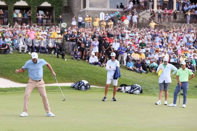 DUBLIN, OH - JUNE 09: Scottie Scheffler of the United States reacts after making a putt to win the Memorial Tournament presented by Workday at Muirfield Village Golf Club on June 9, 2024 in Dublin, Ohio. (Photo by Ian Johnson Icon Sportswire) GOLF: JUN 09 PGA, Golf Herren the Memorial Tournament presented by Workday EDITORIAL USE ONLY Icon240609018