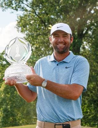 Memorial Tournament presented by Workday Scottie Scheffler of Dallas, Texas holds the winners trophy during the awards ceremony after winning the Memorial Tournament presented by Workday at Muirfield Village Golf Club on June 9, 2024 in Dublin, Ohio. Dublin Ohio United States  Copyright: xAmyxLemusx originalFilename:lemus-memorial240609_npEmD.jpg