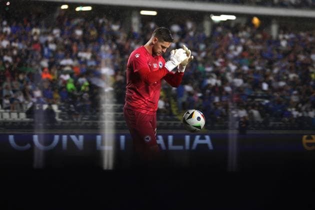 Empoli, Italy, 9th June 2024. Kenan Piric of Bosnia and Herzegovina reacts with the ball the International Friendly, Länderspiel, Nationalmannschaft match at Stadio Carlo Castellani, Empoli. Picture credit should read: Jonathan Moscrop Sportimage EDITORIAL USE ONLY. No use with unauthorised audio, video, data, fixture lists, club league logos or live services. Online in-match use limited to 120 images, no video emulation. No use in betting, games or single club league player publications. SPI-3180-0047