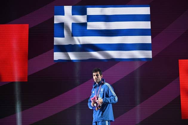 Mitiadis Tentoglou from Greece receives the gold medal of the long jump at the 2024 European Athletics Championships held at the Stadio Olimpico, in Rome, Italy, June 7 2024. IMAGO ONE INCH PRODUCTIONS ROME ITALY Copyright: xOnexInchxProductionsx 6247677