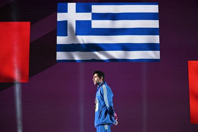 Mitiadis Tentoglou from Greece receives the gold medal of the long jump at the 2024 European Athletics Championships held at the Stadio Olimpico, in Rome, Italy, June 7 2024. IMAGO ONE INCH PRODUCTIONS ROME ITALY Copyright: xOnexInchxProductionsx 6247678