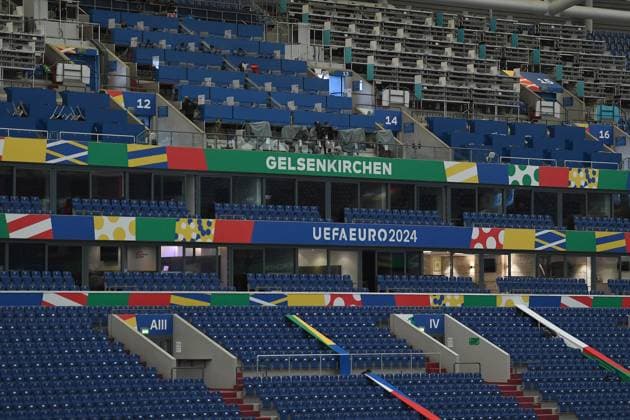 UEFA EURO 2024 Stadium Open Media Days on 10 06 2024 in the Arena AufSchalke in Gelsenkirchen TV cameras are located in the press gallery in the Arena AufSchalke xRx