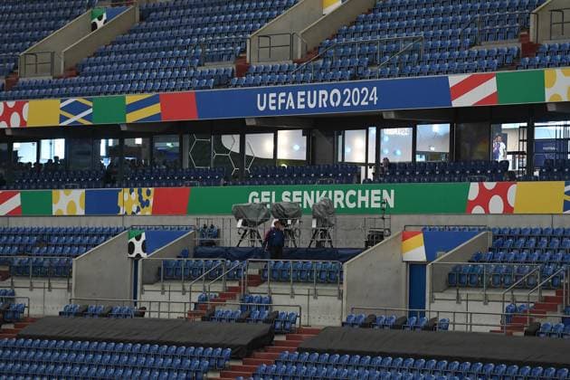 UEFA EURO 2024 Stadium Open Media Days on 10 06 2024 in the Arena AufSchalke in Gelsenkirchen TV cameras are located in the press gallery in the Arena AufSchalke xRx