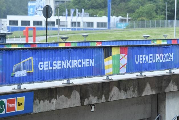 UEFA EURO 2024 Stadium Open Media Days on 10 06 2024 in the Arena AufSchalke in Gelsenkirchen Advertising banner with the inscription Gelsenkirchen UEFA EURO 2024 xRx