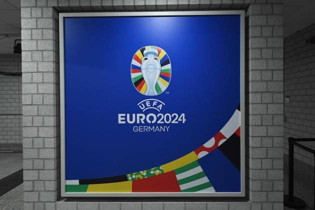 UEFA EURO 2024 Stadium Open Media Days on 10 06 2024 in the Arena AufSchalke in Gelsenkirchen Lettering Logo UEFA EURO 2024 Germany xRx