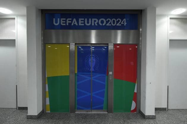 UEFA EURO 2024 Stadium Open Media Days on 10 06 2024 in the Arena AufSchalke in Gelsenkirchen Elevator with the inscription UEFA EURO 2024 in the Arena AufSchalke xRx