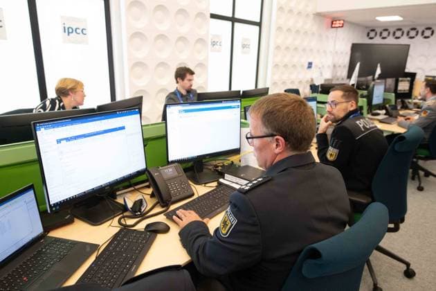 The IPCC in Neuss, interior view, general, feature, border motif, symbol photo Opening of the IPCC International Police cooperation Center for the UEFA European Football Championship 2024, , Neuss, on 10 06 2024 Â
