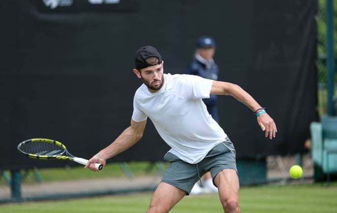 10th June 2024; Lexus Nottingham Tennis Centre, Nottingham, England; Rothesay Nottingham Open, Day 1; Jacob Fearnley plays a forehand shot to Mark Lajal , mens singles qualifying  ActionPlus12653073 PaulxBonser