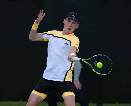 10th June 2024; Lexus Nottingham Tennis Centre, Nottingham, England; Rothesay Nottingham Open, Day 1; Henry Searle plays a forehand shot to Luke Saville , mens singles qualifying  ActionPlus12653086 PaulxBonser