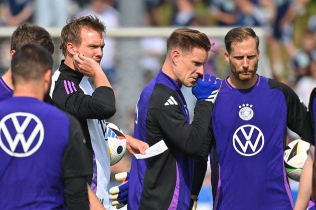National coach Julian NAGELSMANN GER , goalkeeper Marc Andre TER STEGEN GER ,, goalkeeper Oliver BAUMANN GER Public training, German national football team, training camp in Herzogenaurach on 10 06 2024 Â