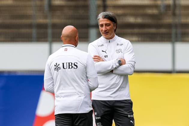 Murat Yakin Swiss, Switzerland, Coach, Trainer GER, Training Football Mens National Team Switzerland, Swiss, UEFA European Football Championship 2024 DFB DFL REGULATIONS PROHIBIT ANY USE OF PHOTOGRAPHS AS IMAGE SEQUENCES AND OR QUASI VIDEO GER, Training Football Mens National Team Switzerland, Swiss, UEFA European Football Championship 2024 Stuttgart Copyright: xEibner-Pressefoto RogerxBuerkex EP