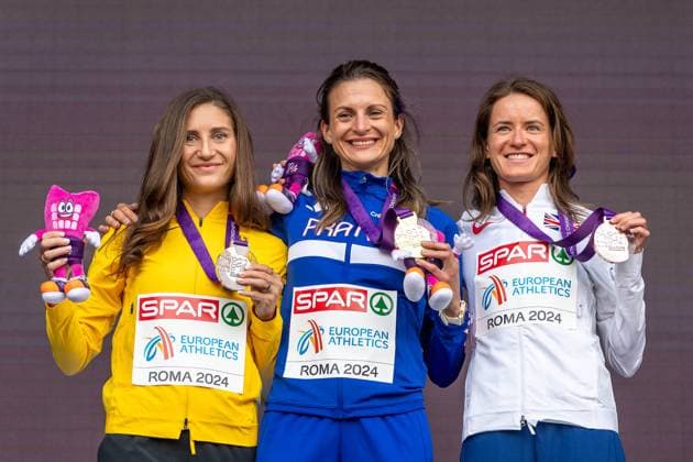 Athletics, European Championships in Rome, women, 3000m steeplechase, award ceremony