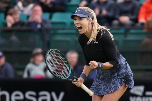 Katie Boulter celebrates after winning her round of 32 match on Centre Court against Harriet Dart Rothesay Open Nottingham, Day 1, Tennis, Lexus Nottingham Tennis Centre, Nottingham, UK - 10 June 2024  Copyright: xRyanxBrowne Shutterstockx 14523726er