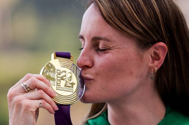 2024 European Athletics Championships, Stadio Olympico, Rome 10 6 2024 Women™s 1500m Final Medal Presentation Ireland™s Ciara Mageean celebrates with her gold medal Ciara Mageean celebrates with her gold medal 10 6 2024  Copyright: x INPHO MorganxTreacyx MT2_3602