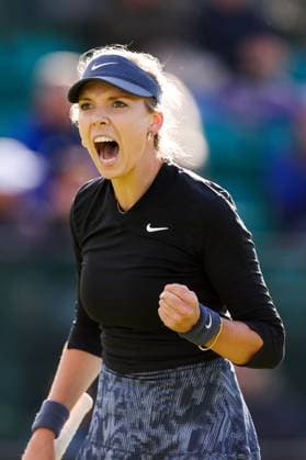 Katie Boulter celebrates during her round of 32 match on Centre Court against Harriet Dart Rothesay Open Nottingham, Day 1, Tennis, Lexus Nottingham Tennis Centre, Nottingham, UK - 10 June 2024  Copyright: xRyanxBrowne Shutterstockx 14523726eu
