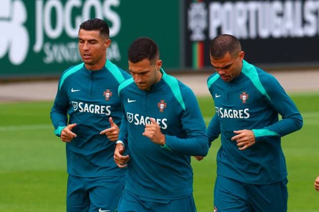 Portugal national football team, Selecao, 10 06 2024, Training for the friendly match Portugal Ireland ,Preparation match for the European Championship 2024 , Cristiano Ronaldo Portugal , Pepe Portugal , Diogo Dalot Portugal Copyright: FernandoxSoares