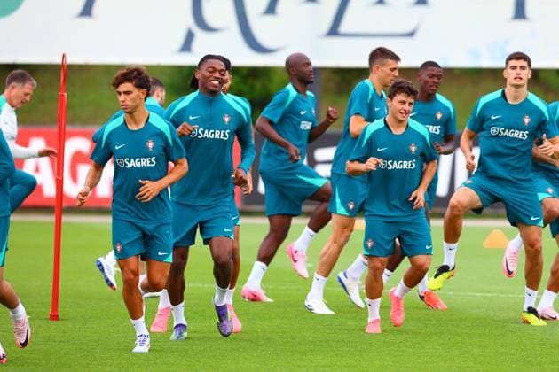 Portugal national football team, Selecao, 10 06 2024, Training for the friendly match Portugal Ireland ,Preparation match for the European Championship 2024 , Rafael Leao Portugal , Joao Neves Portugal , Antonio Silva Portugal , Joao FÃ lix Portugal Copyright: FernandoxSoares