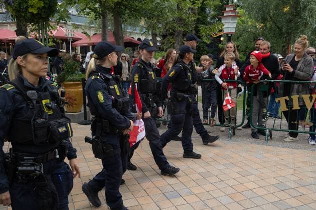 Danish police at Tivoli in Copenhagen Monday June, 10, 2024. DBU, TV2 and Tivoli send the Danish men s national football team off to the UEFA EURO, EM, Europameisterschaft,Fussball 2024 with a live show from Tivoli in Copenhagen Copenhagen Tivoli Denmark Copyright: xKristianxTuxenxLadegaardxBergx 2E6A3225