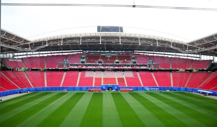 EM Host City Leipzig Stadium Open Media Day Leipzig, 11 06 2024, Stadion Leipzig, Football, UEFA Euro 2024, Host City Leipzig , Open Media Day at the stadium , In the photo stadium view, overview, main stand , For editorial use only Only editorial use , Picture Point