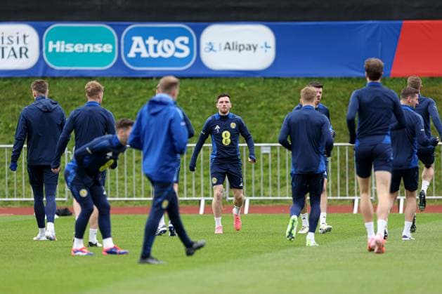 Andy Robertson of Scotland during the training session Scotland Training Session and press conference, PK, Pressekonferenz UEFA European Championship, EM, Europameisterschaft 2024, Group A Football, Stadion am Groben, Garmisch-Partenkirchen, Germany, 11 Jun 2024 EDITORIAL USE ONLY No use with unauthorised audio, video, data, fixture lists, club league logos or live services. Online in-match use limited to 120 images, no video emulation. No use in betting, games or single club league player publications.  Copyright: xPaulxCurrie Shutterstockx 14523736u