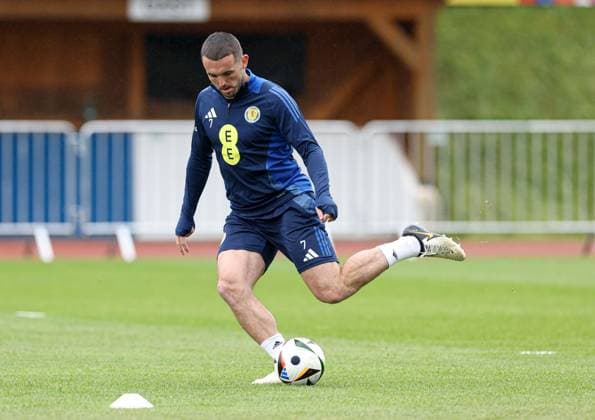 John McGinn of Scotland during the training session Scotland Training Session and press conference, PK, Pressekonferenz UEFA European Championship, EM, Europameisterschaft 2024, Group A Football, Stadion am Groben, Garmisch-Partenkirchen, Germany, 11 Jun 2024 EDITORIAL USE ONLY No use with unauthorised audio, video, data, fixture lists, club league logos or live services. Online in-match use limited to 120 images, no video emulation. No use in betting, games or single club league player publications.  Copyright: xPaulxCurrie Shutterstockx 14523736al
