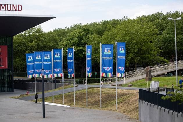 Stadium Open Media Day Signal Iduna Park in Dortmund 11 06 2024 Flags with the UEFA EURO 2024 logo, Dortmund Host City Stadium Open Media Day Signal Iduna Park in Dortmund 11 06 2024 Copyright: xBEAUTIFULxSPORTS Buriakovx