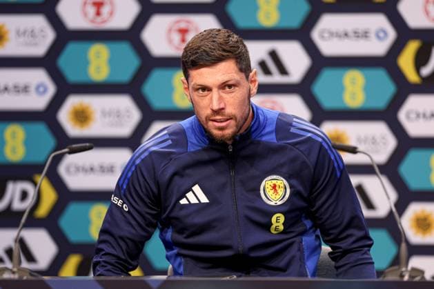 Scott McKenna of Scotland during the press conference, PK, Pressekonferenz Scotland Training Session and Press Conference, UEFA European Championship, EM, Europameisterschaft 2024, Group A Football, Stadion am Groben, Garmisch-Partenkirchen, Germany, 11 Jun 2024 EDITORIAL USE ONLY No use with unauthorised audio, video, data, fixture lists, club league logos or live services. Online in-match use limited to 120 images, no video emulation. No use in betting, games or single club league player publications. Copyright: xPaulxCurrie Shutterstockx 14523736cl