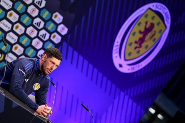 Scott McKenna of Scotland during the press conference, PK, Pressekonferenz Scotland Training Session and Press Conference, UEFA European Championship, EM, Europameisterschaft 2024, Group A Football, Stadion am Groben, Garmisch-Partenkirchen, Germany, 11 Jun 2024 EDITORIAL USE ONLY No use with unauthorised audio, video, data, fixture lists, club league logos or live services. Online in-match use limited to 120 images, no video emulation. No use in betting, games or single club league player publications. Copyright: xPaulxCurrie Shutterstockx 14523736cy
