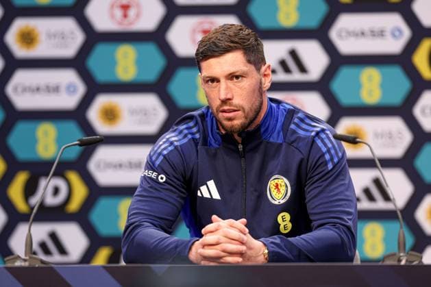 Scott McKenna of Scotland during the press conference, PK, Pressekonferenz Scotland Training Session and Press Conference, UEFA European Championship, EM, Europameisterschaft 2024, Group A Football, Stadion am Groben, Garmisch-Partenkirchen, Germany, 11 Jun 2024 EDITORIAL USE ONLY No use with unauthorised audio, video, data, fixture lists, club league logos or live services. Online in-match use limited to 120 images, no video emulation. No use in betting, games or single club league player publications. Copyright: xPaulxCurrie Shutterstockx 14523736cx