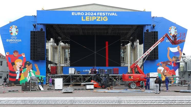 Tour fan zone Augustusplatz Leipzig UEFA EURO 2024 Leipzig, 11 06 2024, Augustusplatz, UEFA EURO 2024, Tour fan zone EURO Festival 2024 In the picture construction site UEFA EURO 2024 fan zone in front of the Leipzig Opera ,