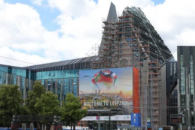 Tour Fanzone Augustusplatz Leipzig UEFA EURO 2024 Leipzig, 11 06 2024, Augustusplatz, UEFA EURO 2024, Tour Fanzone EURO Festival 2024 In the picture Banner Welcome to Leipzig on Augustusplatz Leipzig ,