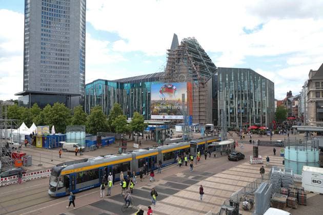 Tour Fanzone Augustusplatz Leipzig UEFA EURO 2024 Leipzig, 11 06 2024, Augustusplatz, UEFA EURO 2024, Tour Fanzone EURO Festival 2024 In the picture Banner Welcome to Leipzig on Augustusplatz Leipzig ,