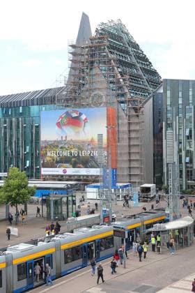 Tour Fanzone Augustusplatz Leipzig UEFA EURO 2024 Leipzig, 11 06 2024, Augustusplatz, UEFA EURO 2024, Tour Fanzone EURO Festival 2024 In the picture Banner Welcome to Leipzig on Augustusplatz Leipzig ,