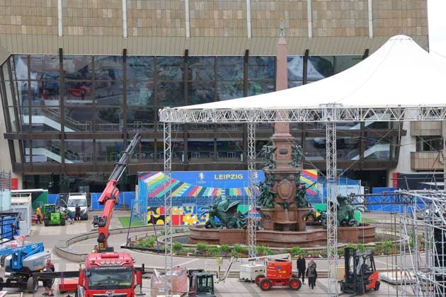 Tour fan zone Augustusplatz Leipzig UEFA EURO 2024 Leipzig, 11 06 2024, Augustusplatz, UEFA EURO 2024, Tour fan zone EURO Festival 2024 In the picture construction site UEFA EURO 2024 fan zone in front of the Gewandhaus Leipzig ,