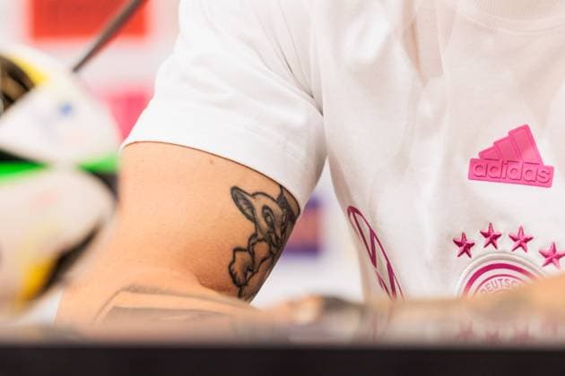 Training camp preparation UEFA EURO 2024 Germany 11 06 2024 Toni Kroos Germany, 8 Tattoo Sarabi and invisible Simba King of the Lions Training camp preparation UEFA EURO 2024 Germany Press conference HerzoBase, Herzogenaurach on 11 06 2024 Copyright: xBEAUTIFULxSPORTS Wunderlx