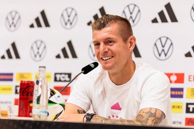 Training camp preparation UEFA EURO 2024 Germany 11 06 2024 Toni Kroos Germany, 8 laughing Training camp preparation UEFA EURO 2024 Germany Press conference HerzoBase, Herzogenaurach on 11 06 2024 Copyright: xBEAUTIFULxSPORTS Wunderlx