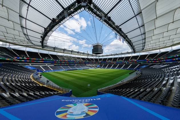 Stadium Open Media Day Arena Frankfurt, 11 06 2024 Diagonal view of the arena from the West Curve with UEFA Euro 2024 above the tunnel Stadium Open Media Day Arena Frankfurt, 11 06 2024 Copyright: xBEAUTIFULxSPORTS Hahnex