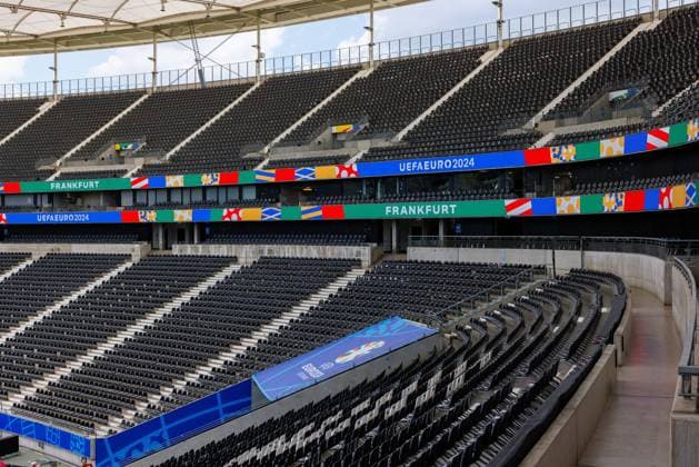 Stadium Open Media Day Arena Frankfurt, 11 06 2024 Close-up of the east curve Uefa Euro 2024 LED board Stadium Open Media Day Arena Frankfurt, 11 06 2024 Copyright: xBEAUTIFULxSPORTS Hahnex