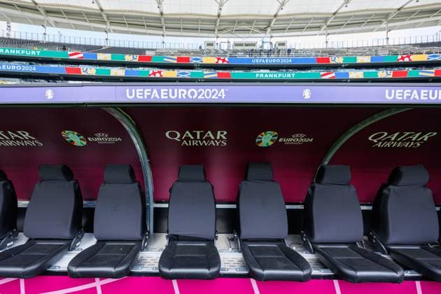 Stadium Open Media Day Arena Frankfurt, 11 06 2024 View of the players bench with Uefa Euro 2024 lettering Qatar Airways Stadium Open Media Day Arena Frankfurt, 11 06 2024 Copyright: xBEAUTIFULxSPORTS Hahnex