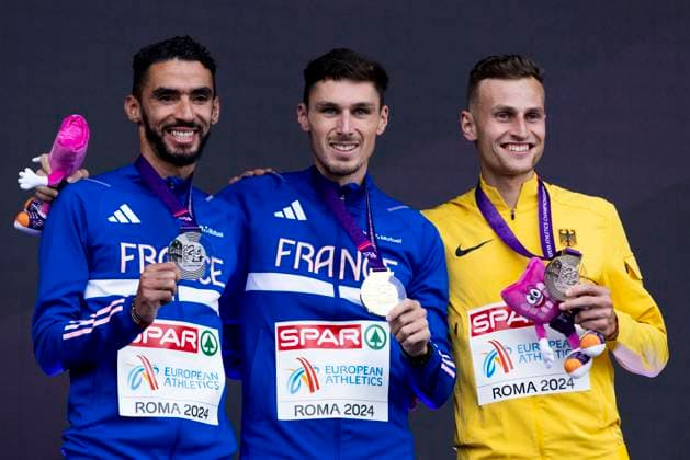Athletics, European Championships in Rome, mens 3000m steeplechase, award ceremony